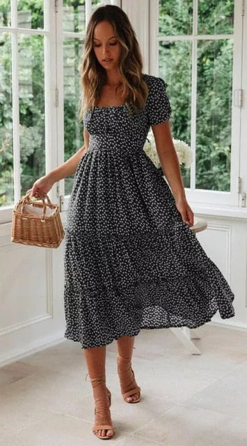 Print Puff Sleeve dresses Casual - 3IN SMART Shop  #