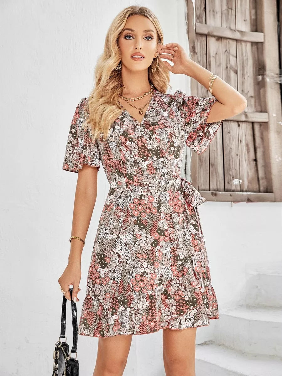 Floral Dress Ruffle Hem Casual - 3IN SMART Shop  #