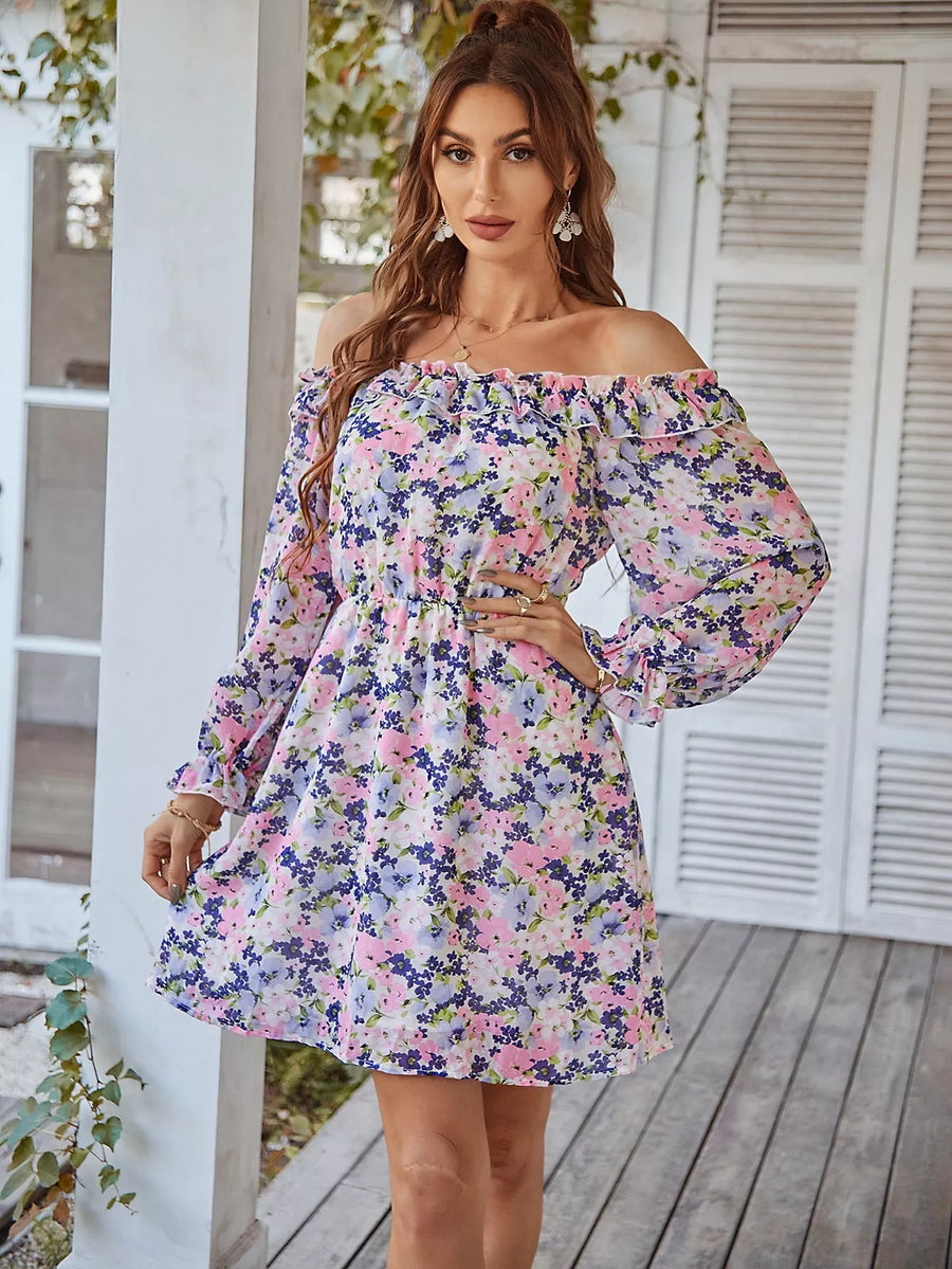 Floral Dress Puff Sleeves Elegant - 3IN SMART Shop  #