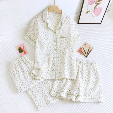 Cotton crepe three-piece pajamas - 3IN SMART Shop  #