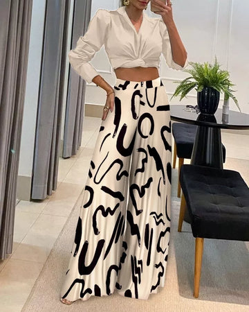 Two Piece Sets Trendy Casual High Waist Wide Leg Pants Suit - 3IN SMART Shop  #