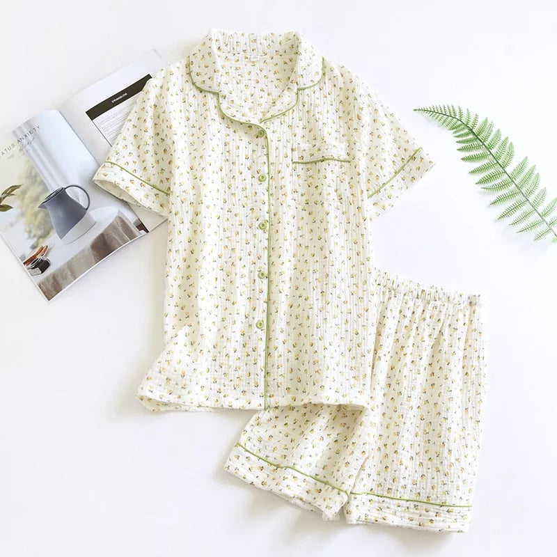 Cotton crepe three-piece pajamas - 3IN SMART Shop  #