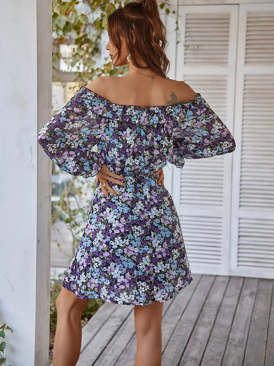 Floral Dress Puff Sleeves Elegant - 3IN SMART Shop  #