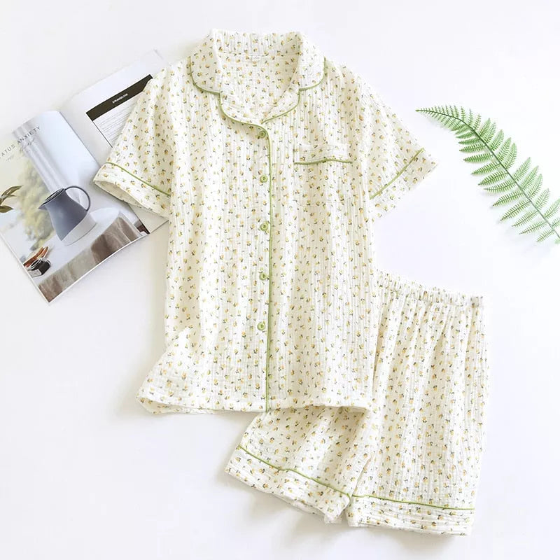 Cotton short sleeve shorts pajamas - 3IN SMART Shop  #
