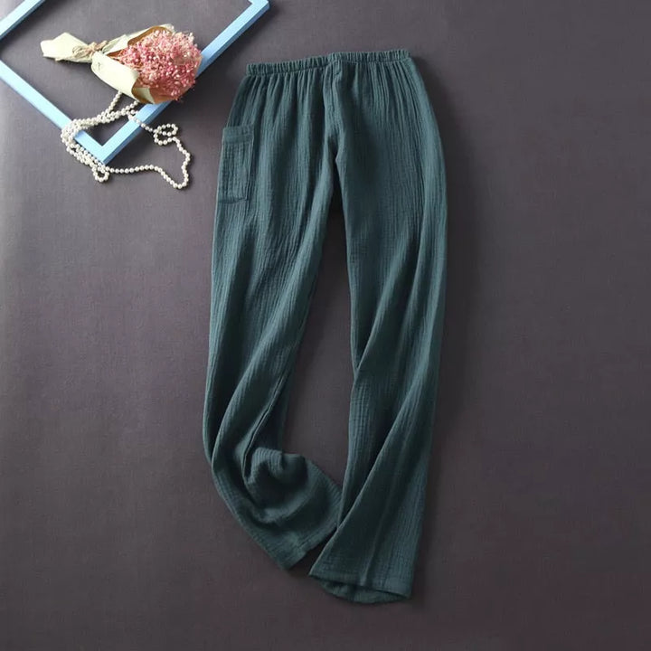 cotton crepe long-sleeved trousers pajamas - 3IN SMART Shop  #