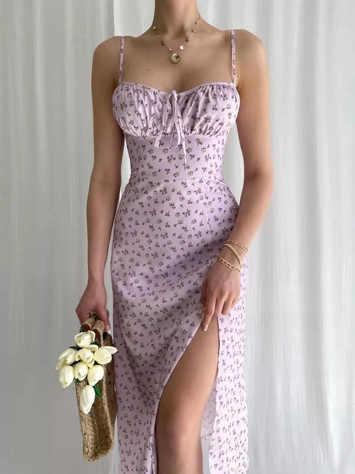 Floral Ruched Satin Maxi Dress Summer - 3IN SMART Shop  #
