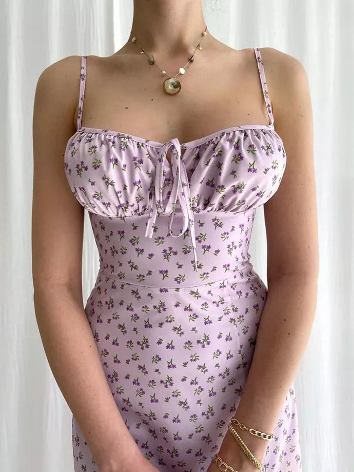 Floral Ruched Satin Maxi Dress Summer - 3IN SMART Shop  #