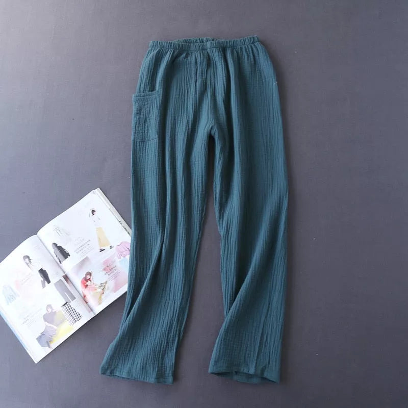 cotton crepe long-sleeved trousers pajamas - 3IN SMART Shop  #