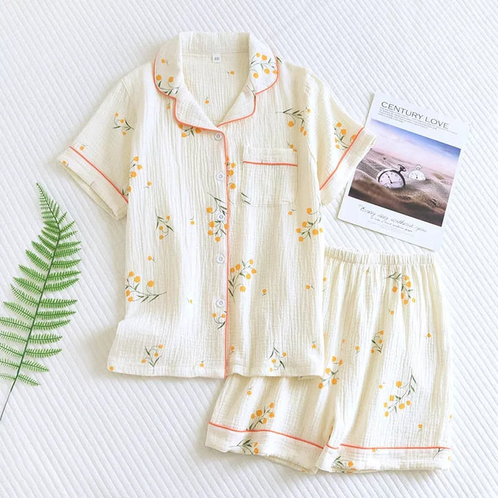 Cotton crepe three-piece pajamas - 3IN SMART Shop  #