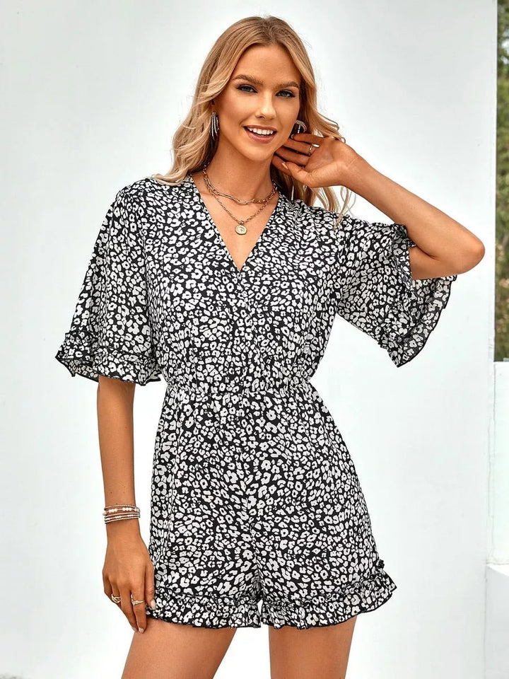 Floral Print Flared Sleeve Ruffle Jumpsuit - 3IN SMART Shop  #