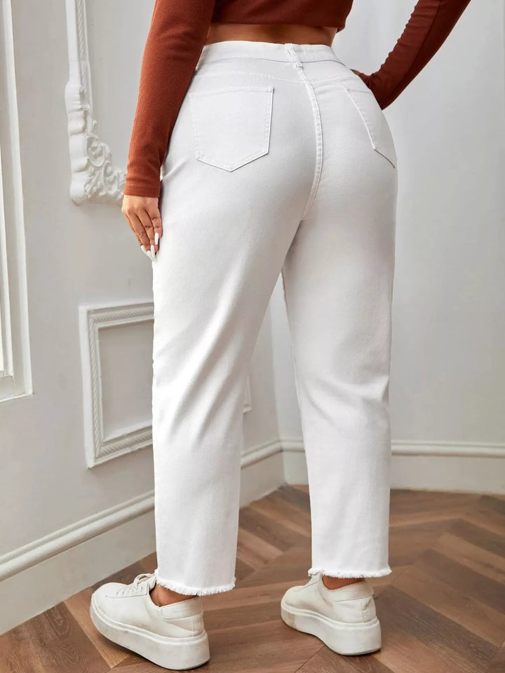 Plus Size White Jeans Straight Fitting - 3IN SMART Shop  #