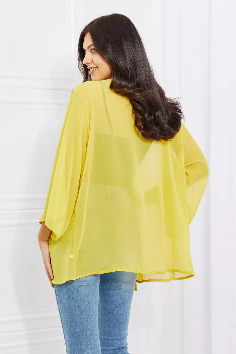 Full Size Chiffon Kimono in Yellow - 3IN SMART Shop  #