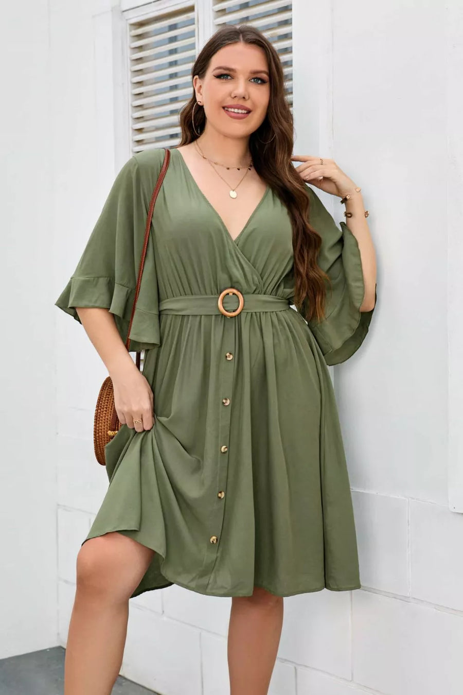 Plus Size Surplice Neck Half Sleeve Dress - 3IN SMART Shop  #