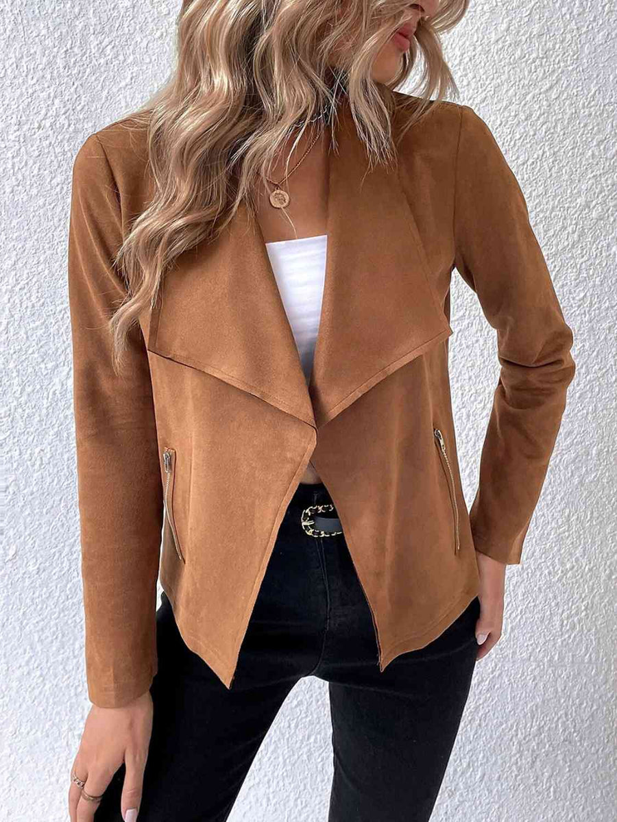 Collared Neck Long Sleeve Jacket - 3IN SMART Shop  #