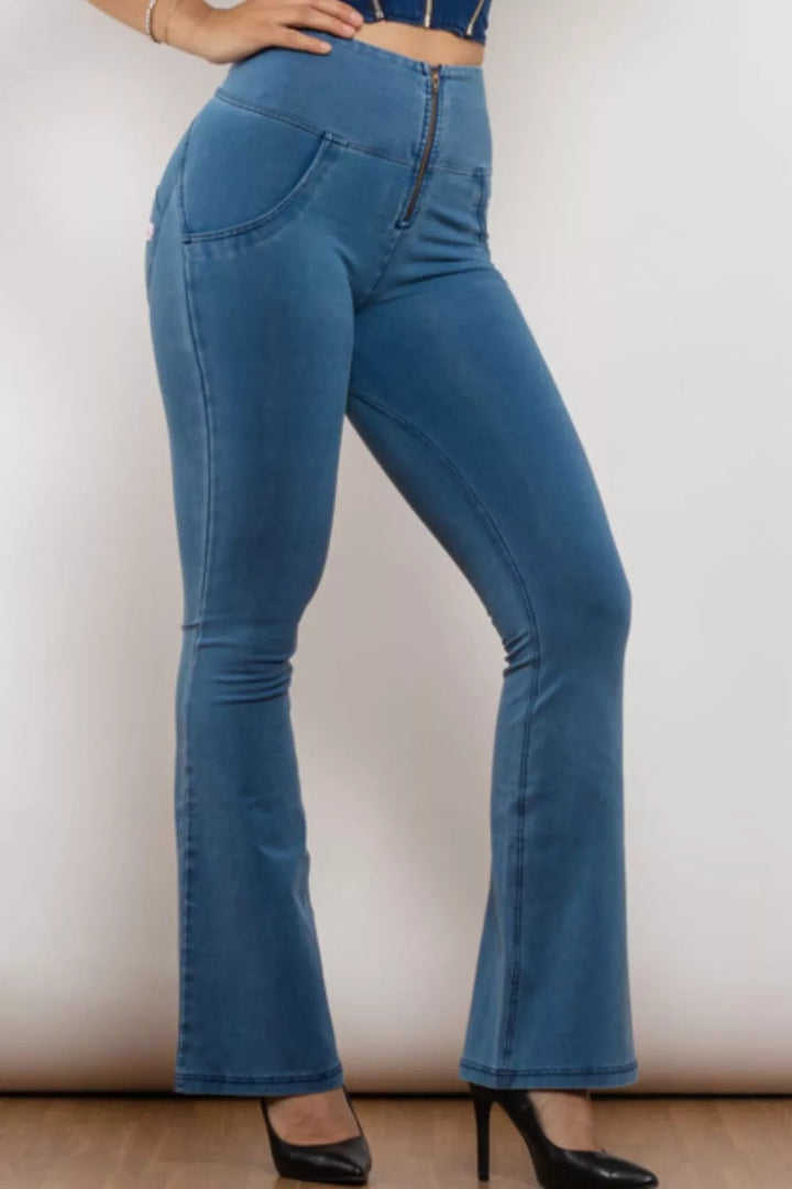 Zip Detail Flare Long Jeans - 3IN SMART Shop  #