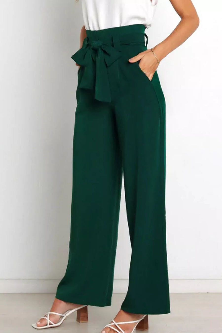 Tie Front Paperbag Wide Leg Pants - 3IN SMART Shop  #