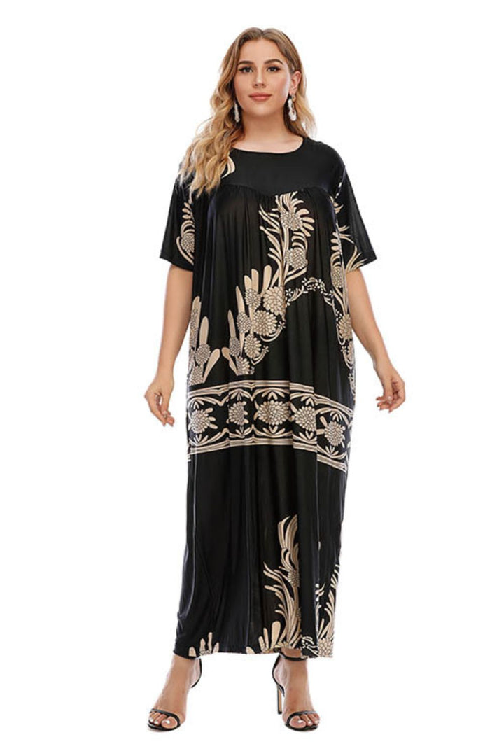 Plus Size Floral Round Neck Half Sleeve Maxi Dress - 3IN SMART Shop  #