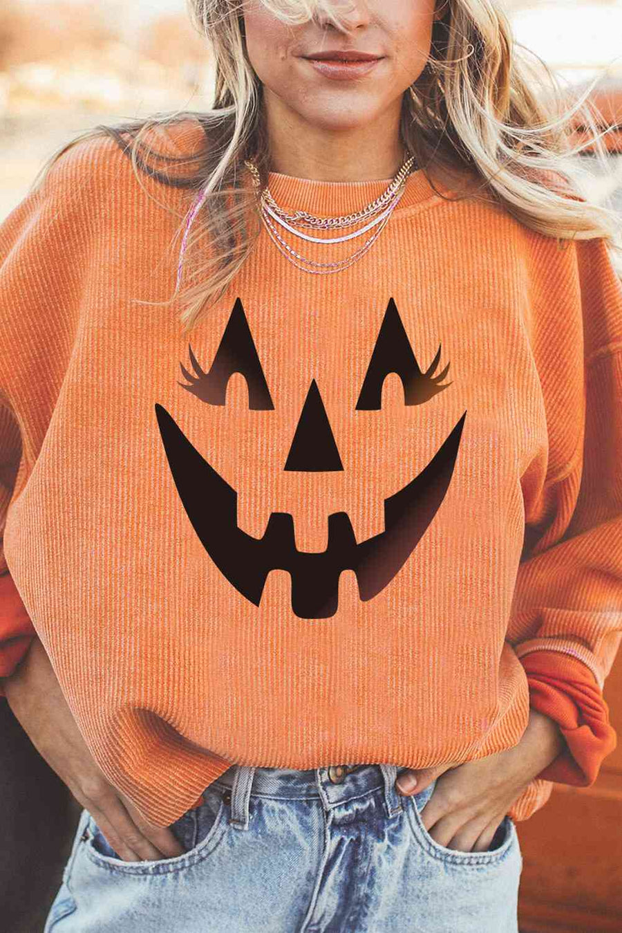 Round Neck Dropped Shoulder Jack-O'-Lantern Graphic Sweatshirt - 3IN SMART Shop  #