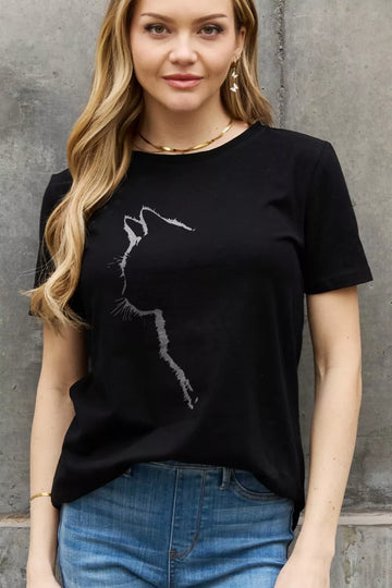 Full Size Cat Graphic Cotton Tee - 3IN SMART Shop  #