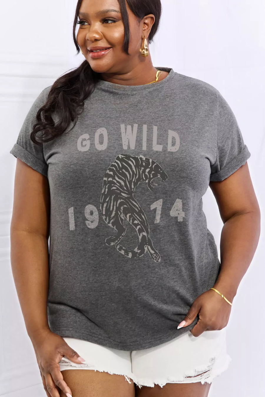 Full Size GO WILD 1974 Graphic Cotton Tee - 3IN SMART Shop  #