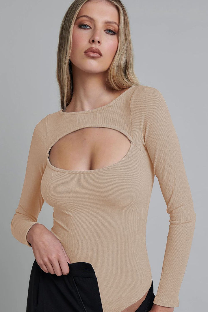 Cutout Ribbed Long Sleeve Bodysuit - 3IN SMART Shop  #