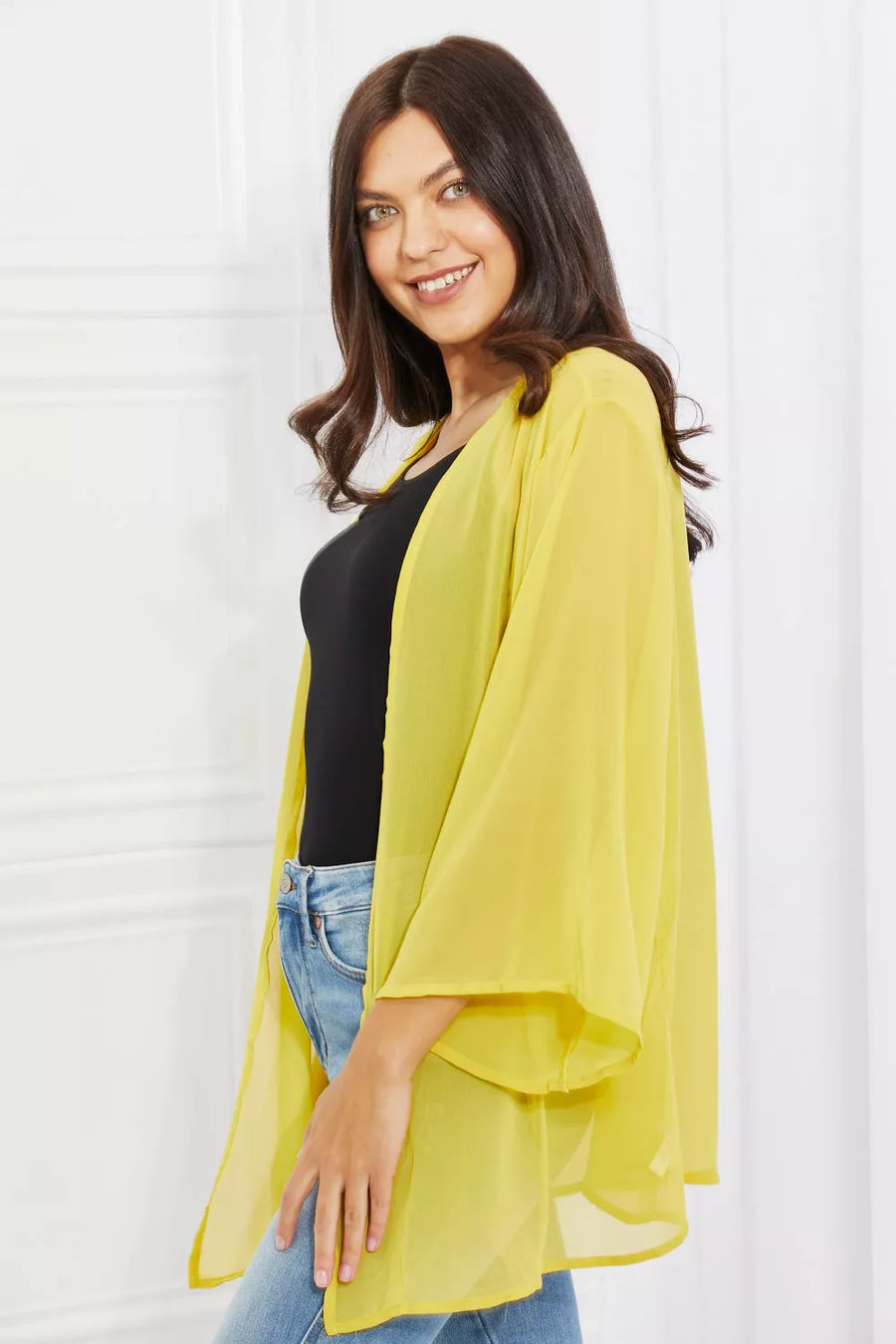 Full Size Chiffon Kimono in Yellow - 3IN SMART Shop  #