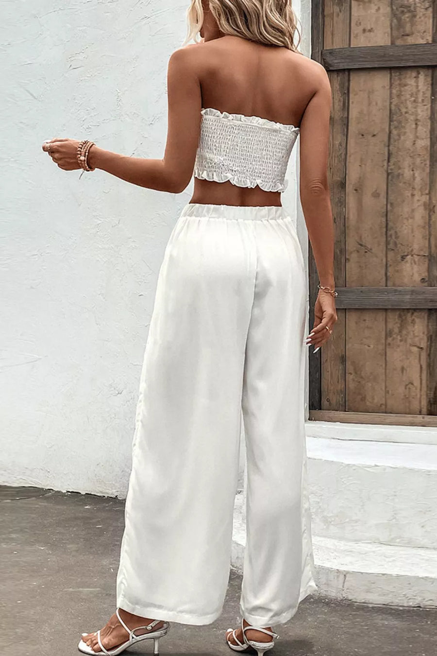 Smocked Tube Top and Wide Leg Pants Set - 3IN SMART Shop  #