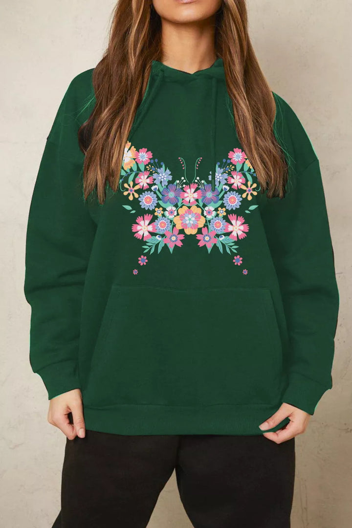 Full Size Floral Butterfly Graphic Hoodie - 3IN SMART Shop  #