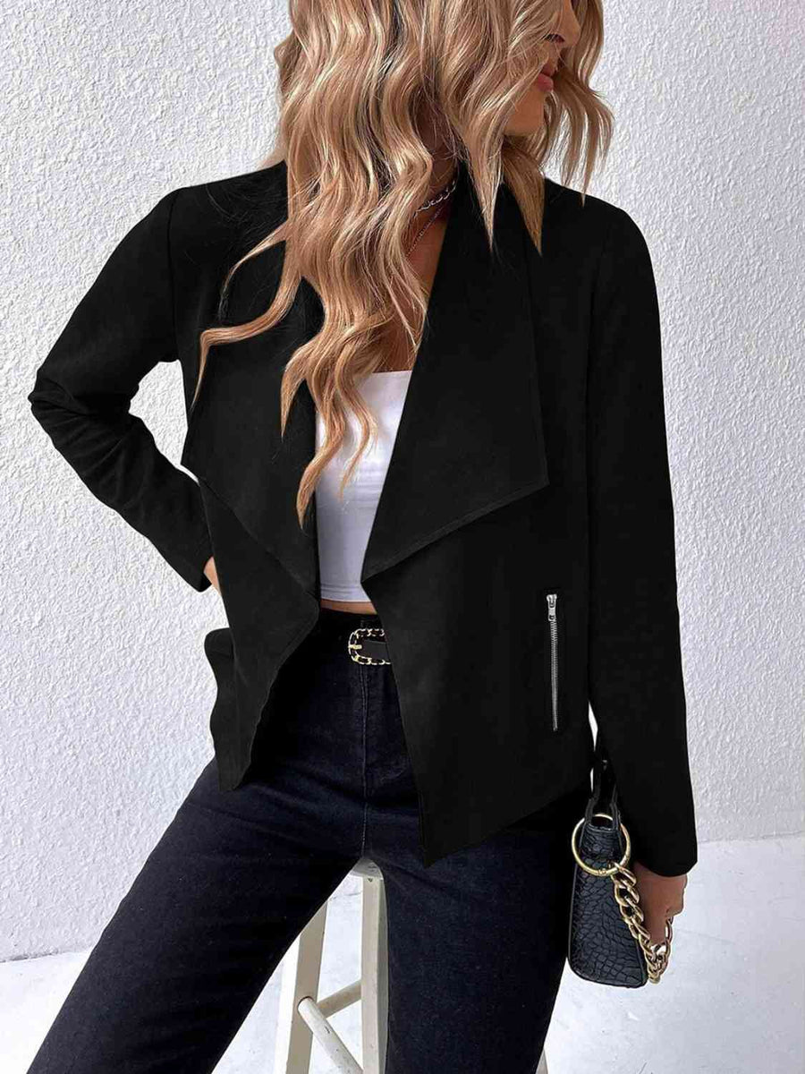 Collared Neck Long Sleeve Jacket - 3IN SMART Shop  #