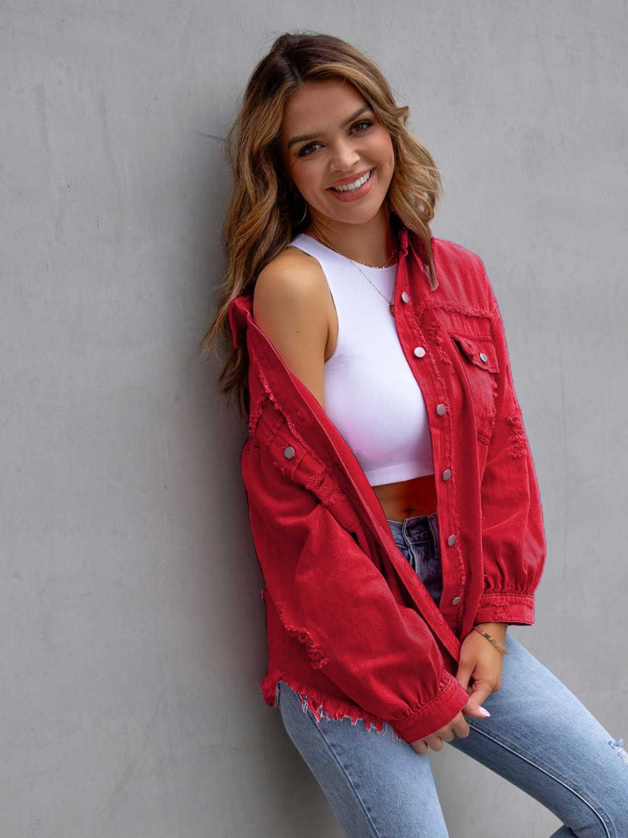 Distressed Drop Shoulder Denim Jacket