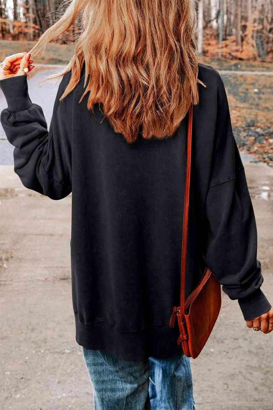 Round Neck Drop Shoulder Slit Graphic Sweatshirt - 3IN SMART Shop  #