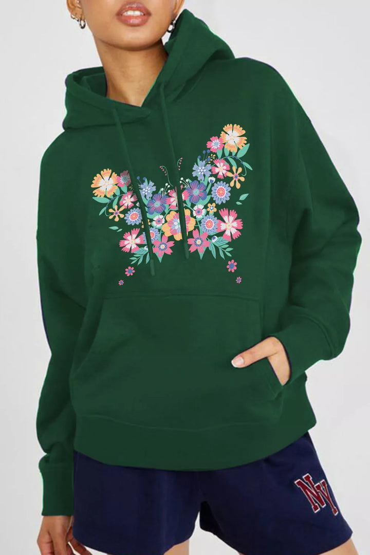 Full Size Floral Butterfly Graphic Hoodie - 3IN SMART Shop  #