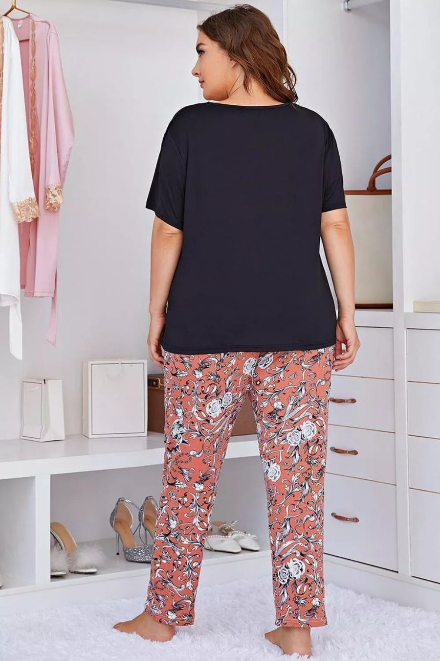 Plus Size Floral Pants Lounge Set - 3IN SMART Shop  #