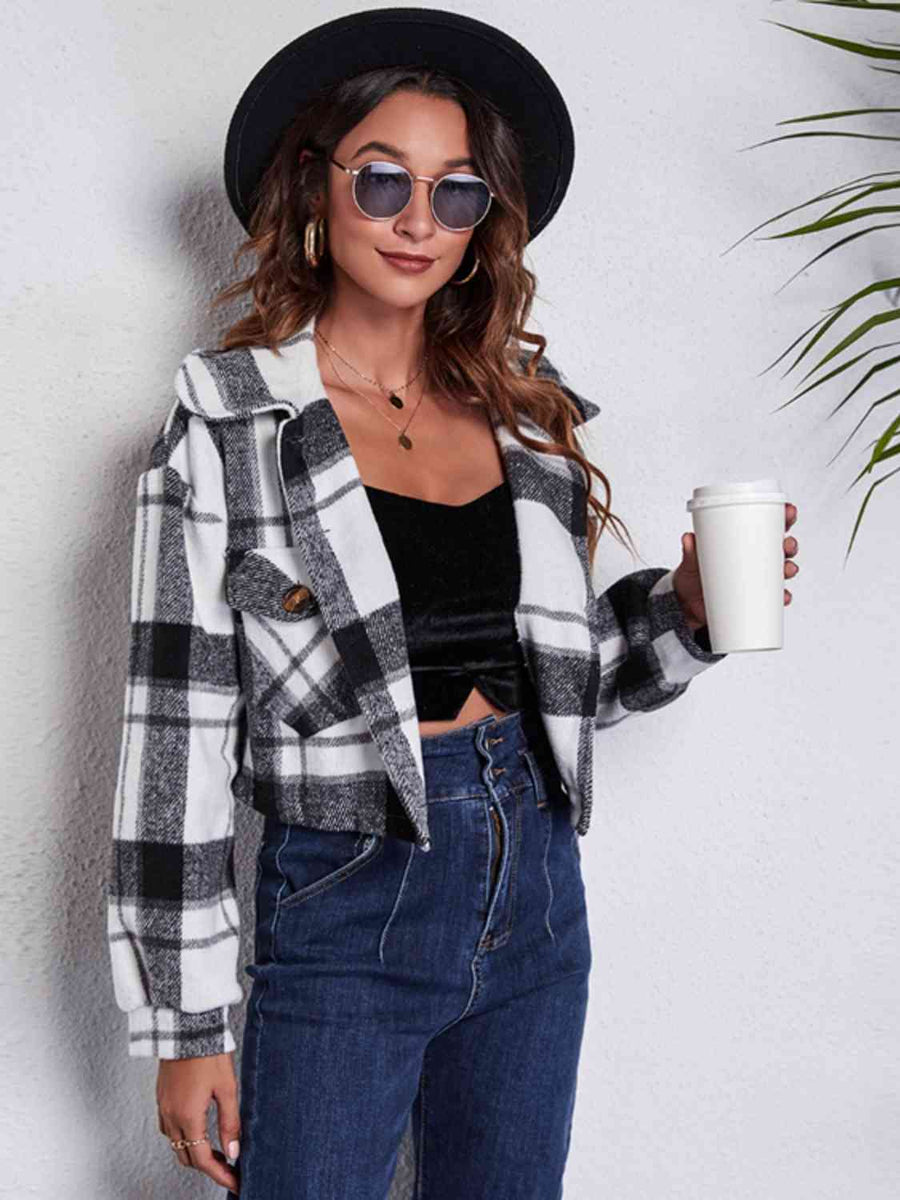 Plaid Button Front Jacket with pockets - 3IN SMART Shop  #