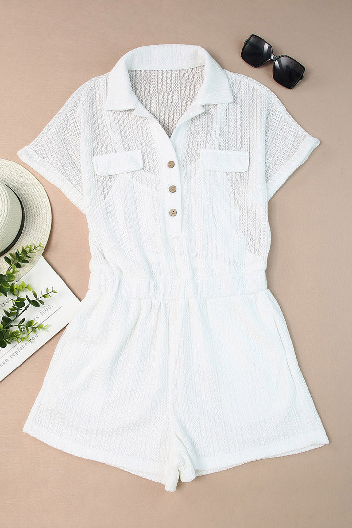 Collared Short Sleeve Romper with Pockets - 3IN SMART Shop  #