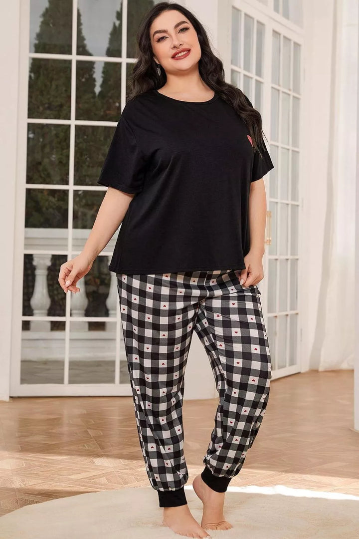 Plus Size Round Neck Short Sleeve Two-Piece Lounge Set - 3IN SMART Shop  #