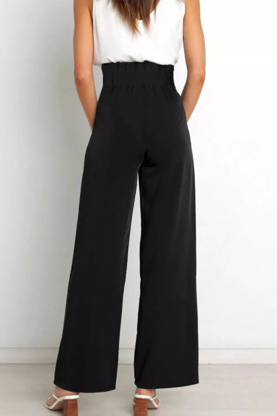 Tie Front Paperbag Wide Leg Pants - 3IN SMART Shop  #