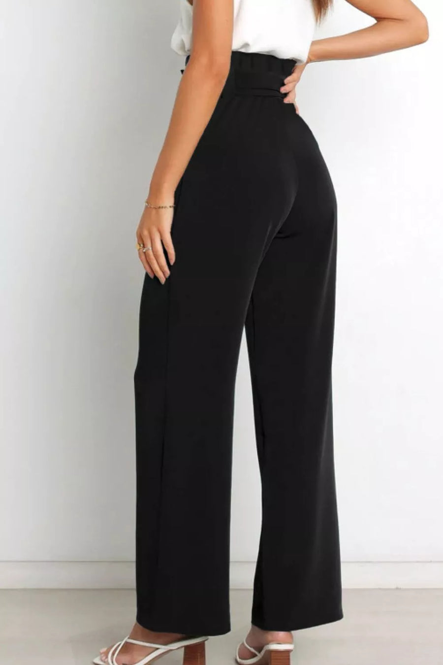 Tie Front Paperbag Wide Leg Pants - 3IN SMART Shop  #