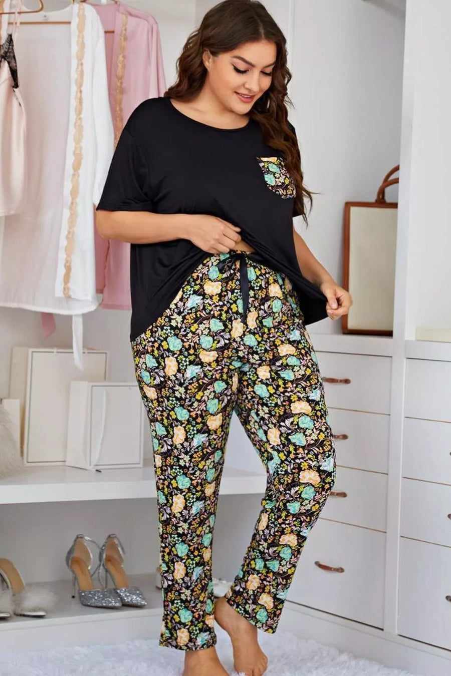 Plus Size Floral Pants Lounge Set - 3IN SMART Shop  #