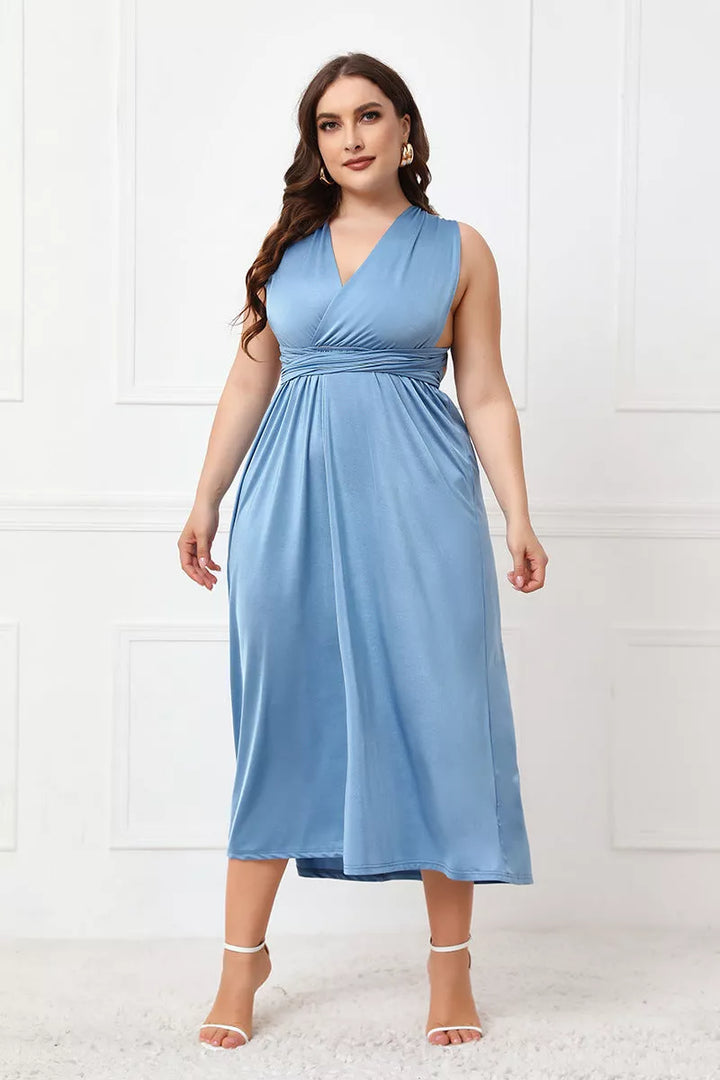 Plus Size Tied Surplice Sleeveless Midi Dress - 3IN SMART Shop  #