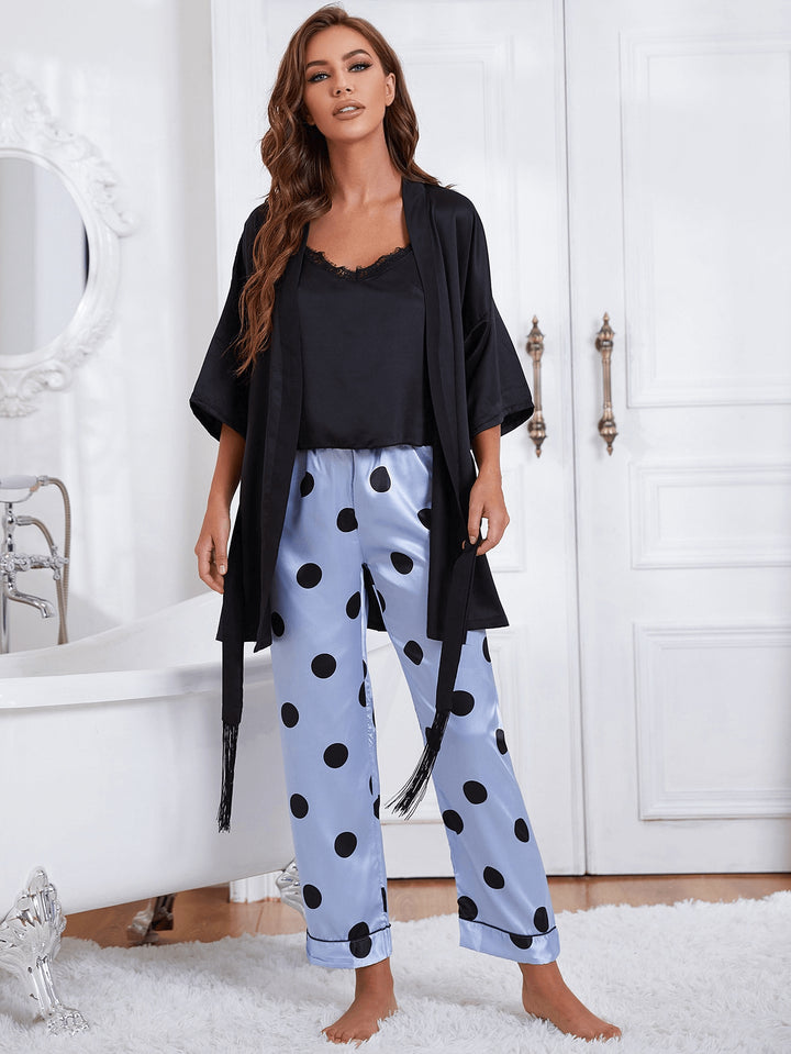 Cami, Robe, and Printed Pants Pajama Set - 3IN SMART Shop  #