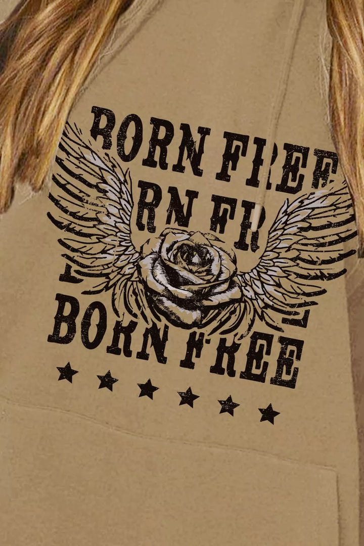 Full Size BORN FREE Graphic Hoodie - 3IN SMART Shop  #