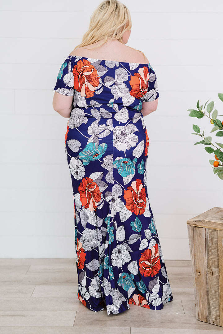 Plus Size Floral Off-Shoulder Short Sleeve Fishtail Dress - 3IN SMART Shop  #