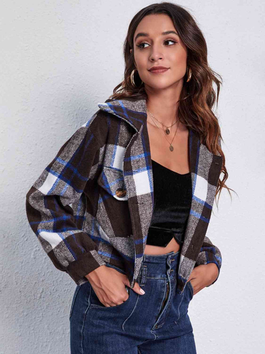 Plaid Button Front Jacket with pockets