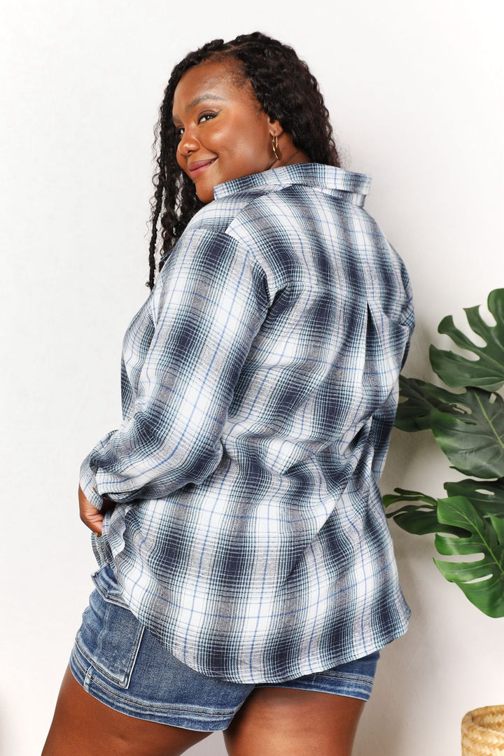 Double Take Plaid Dropped Shoulder Shirt - 3IN SMART Shop  #