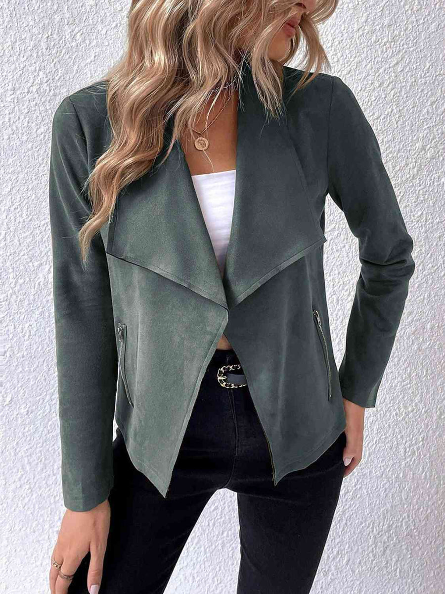 Collared Neck Long Sleeve Jacket - 3IN SMART Shop  #