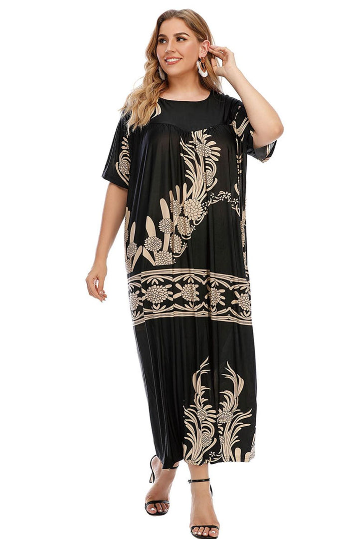 Plus Size Floral Round Neck Half Sleeve Maxi Dress - 3IN SMART Shop  #