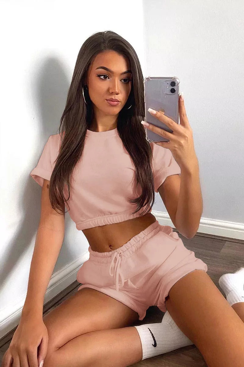 Short Sleeve Cropped Top and Drawstring Shorts Lounge Set - 3IN SMART Shop  #