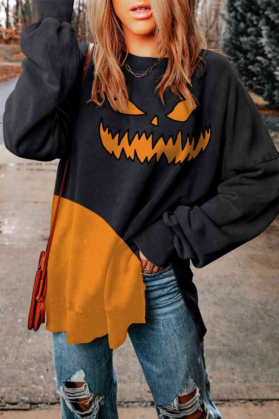 Round Neck Drop Shoulder Slit Graphic Sweatshirt - 3IN SMART Shop  #