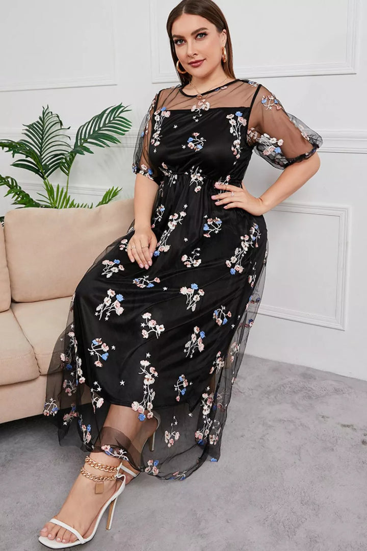 Plus Size Layered Mesh Round Neck Maxi Dress - 3IN SMART Shop  #